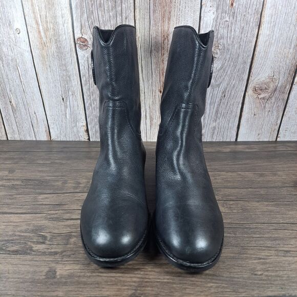 Tory Burch Hallie Mid Shaft Logo Black Leather Riding Boots Women's Sz 9 M (GUC) - Picture 2 of 10